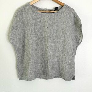 Tahari Linen Button Back Top Short Sleeve small S